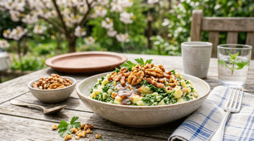 Dit eenvoudige stamppotrecept krijgt een smaakboost door geroosterde walnoten